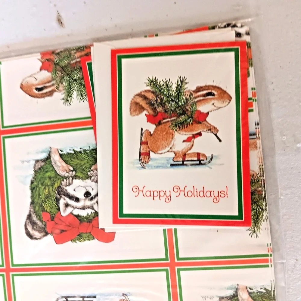 Current Critters Vintage Gift Wrapping Paper 80s Christmas Holiday Animals Skate